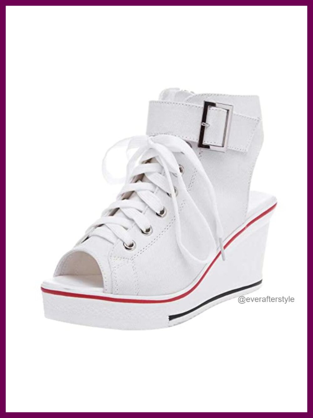 Peep Toe Wedge Sneakers Platform Canvas Side Zipper Lace Up